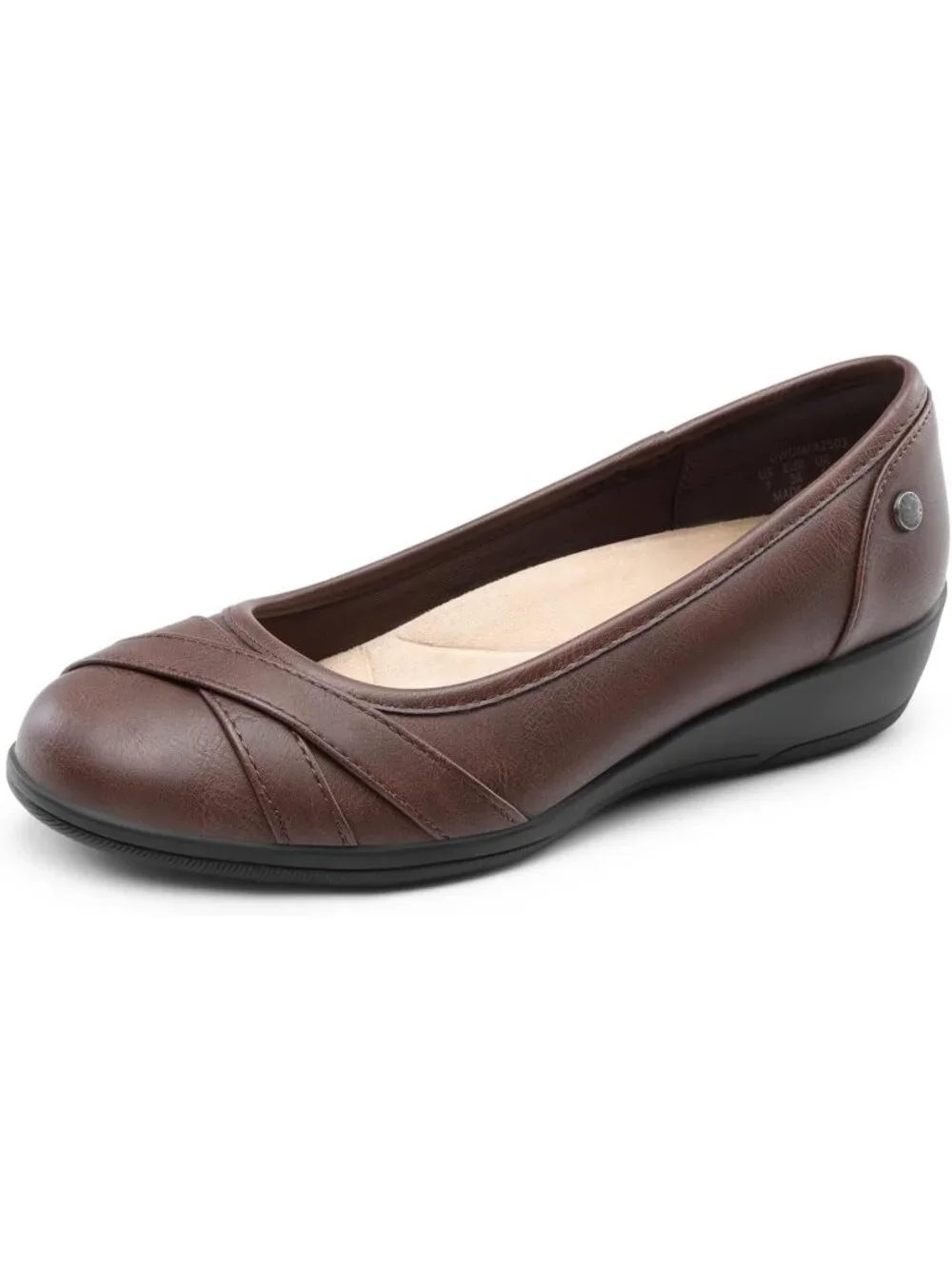 Dream Pairs Women's Brown Round Toe Lightweight Faux Leather Ballet Flats